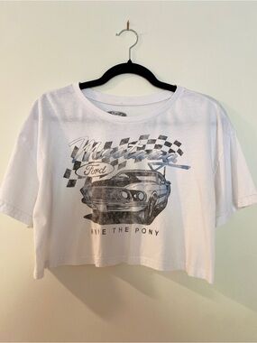 Ford Mustang "Ride the Pony" Graphic Cropped Tee, Women’s L